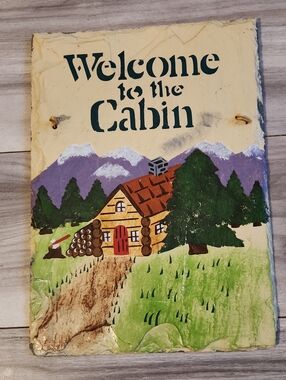 Rustic Vintage Hand Painted Welcome To My Vabin Slate 14” x 10”